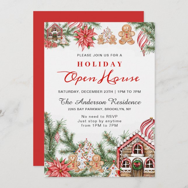 Convites Gingercake House Man Natal Holiday Open House (Frente/Verso)