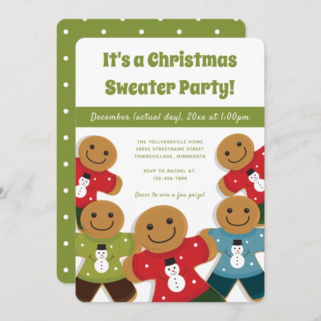 Convites Gingercake Man Christmas Sweet Party Green (Frente/Verso)
