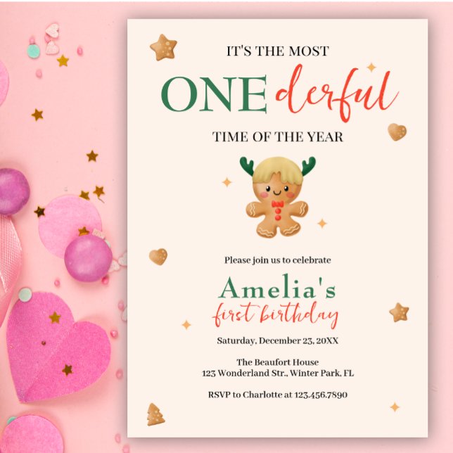 Convites Gingerpão bonito primeiro aniversario de Natal mar (Criador carregado)