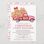 Convites Gingerpão Cookie Red Truck Cookie Exchange<br><div class="desc">O Convite à Troca de Cookie apresenta um caminhão vermelho vintage cheio de biscoitos de pão de gengibre. O Swap de Biscoito de Natal é escrito em grande texto decorativo. Há um texto de modelo para você usar para descrever sua troca de cookies de feriado. O padrão de trás é...</div>