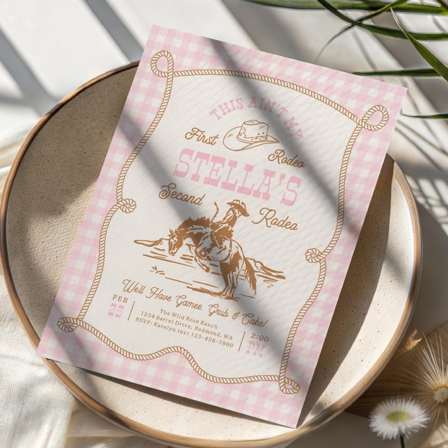 Convites Gingham Ain't My First Rodeo Invitation (Criador carregado)