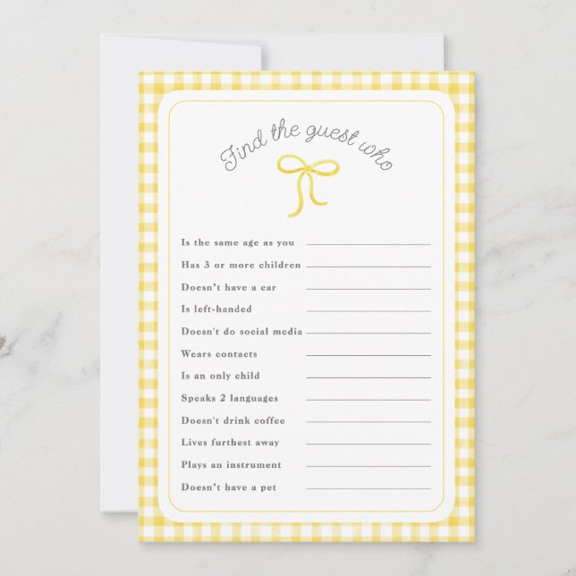 Convites Gingham Amarelo Encontre o jogo de chá do Convidad (Frente)