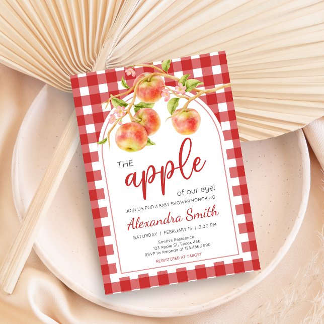 Convites Gingham Apple of Our Eye Baby Shower (Apple Baby Shower Invitation)