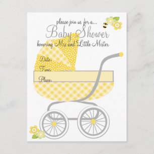 Convites Gingham Baby Buggy Amarelo