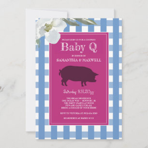 Convites Gingham Baby Q azul e rosa