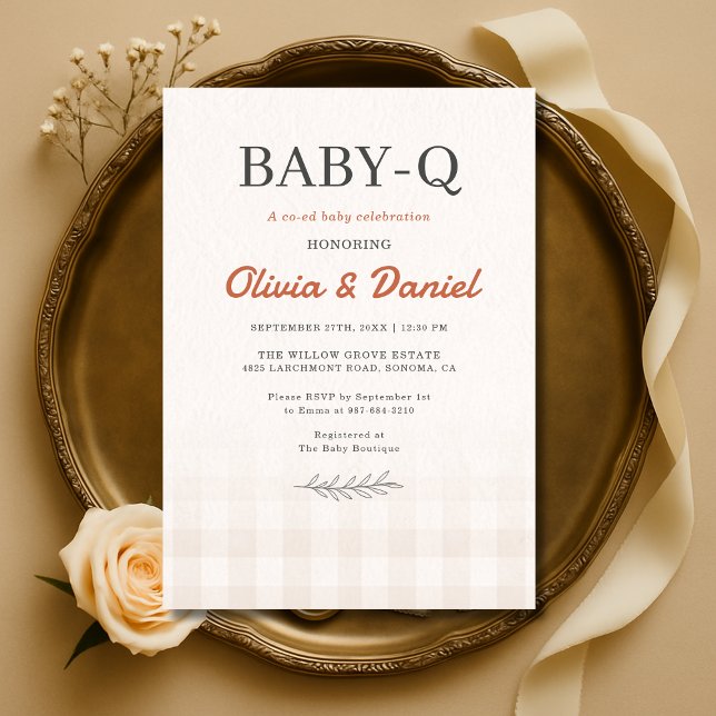 Convites Gingham Baby Q Rustic Couples Baby Shower  (Criador carregado)