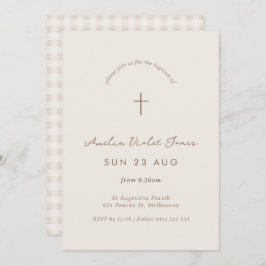 Convites Gingham Baptism Minimo Christening Cross Invite