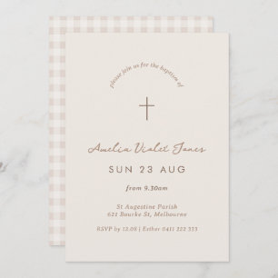 Convites Gingham Baptism Minimo Christening Cross Invite