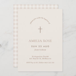 Convites Gingham Baptism Minimo Christening Cross Invite