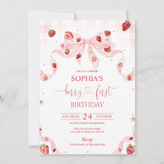 Convites Gingham Berry First Birthday 1st Birthday