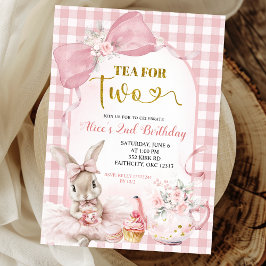 Convites Gingham Blush Pink Floral Bow Bunny Tea Party