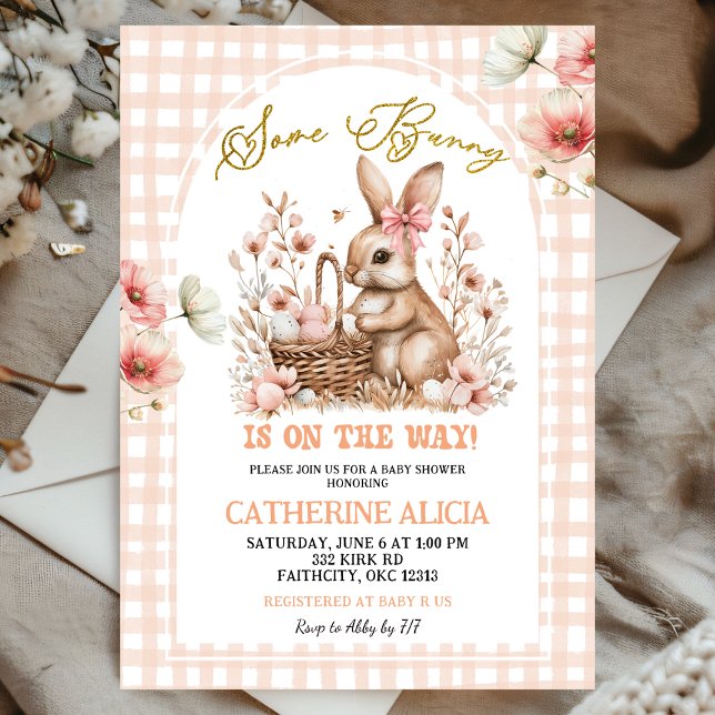 Convites Gingham Boho Floral Easter Bunny Baby Shower (Criador carregado)