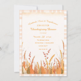 Convites Gingham Boho Pampas Grass Ação de Graças Russo