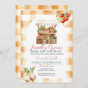 Convites Gingham, Chá de fraldas de mercado fresco, crescid