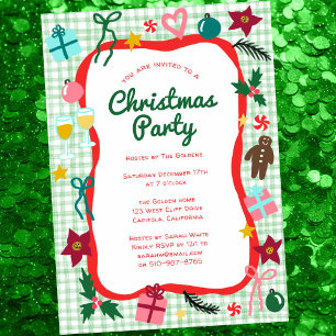 Convites Gingham Christmas Quirky Whimsic CUSTOM Party
