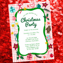 Convites Gingham Christmas Quirky Whimsic CUSTOM Party