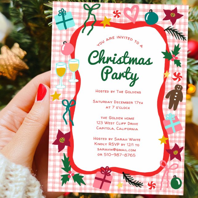 Convites Gingham Christmas Quirky Whimsic CUSTOM Party (Gingham Christmas Quirky Whimsical CUSTOM Holiday Party Invitation
)