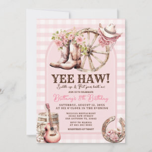 Convites Gingham Cowgirl Western 8TH Birday