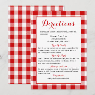 Convites Gingham Diretions Details Red White Check Weding
