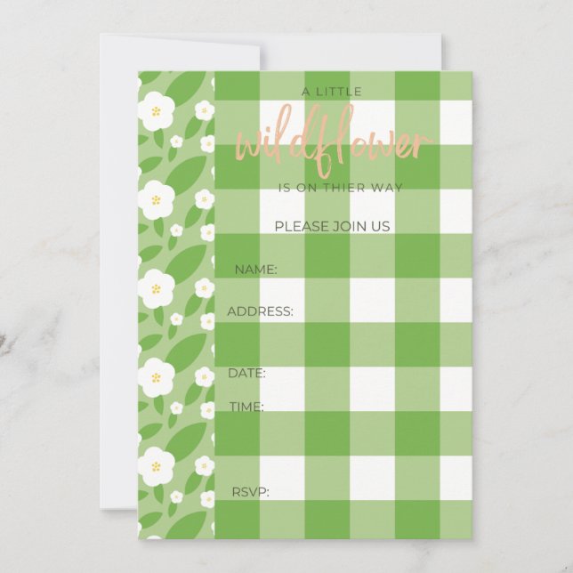 Convites Gingham do Springtime e Tema de Chá de fraldas de  (Frente)
