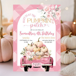 Convites Gingham Floral Fall Pumpkin Patch Aniversário