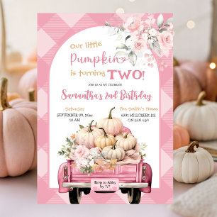 Convites Gingham Floral Fall Pumpkin Theme Birthday