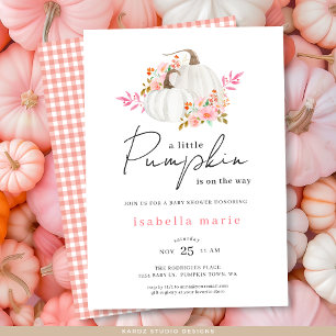 Convites Gingham Floral Little Pumpkin Chá de fraldas