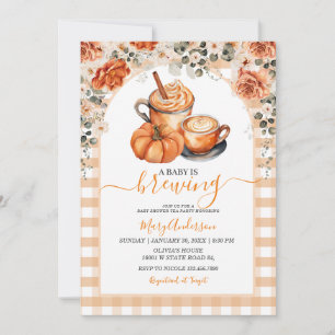 Convites Gingham Floral Um Bebê Está Fazendo Arroz De Abóbo