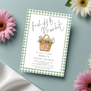 Convites Gingham Fresh off the Market Script Chá de panela