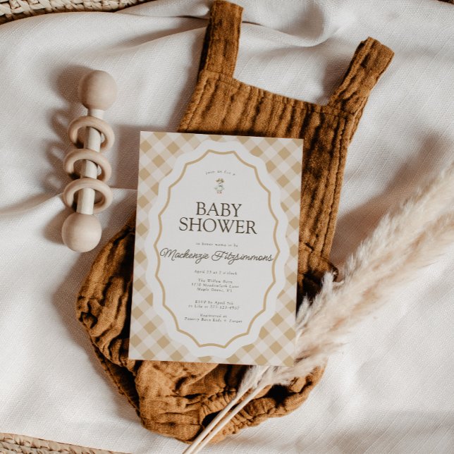 Convites Gingham Goose Gender Neutrace Chá de fraldas Invit (Gingham Goose Baby Shower invite)