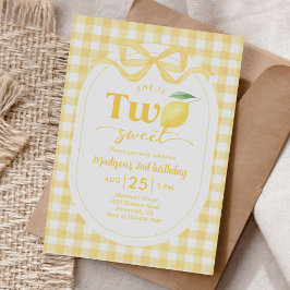 Convites Gingham Lemon Themed segundo aniversário