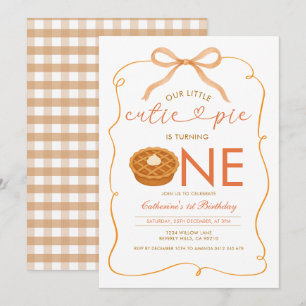 Convites Gingham Little Cutie Pie Gênero Neutro Aniversário