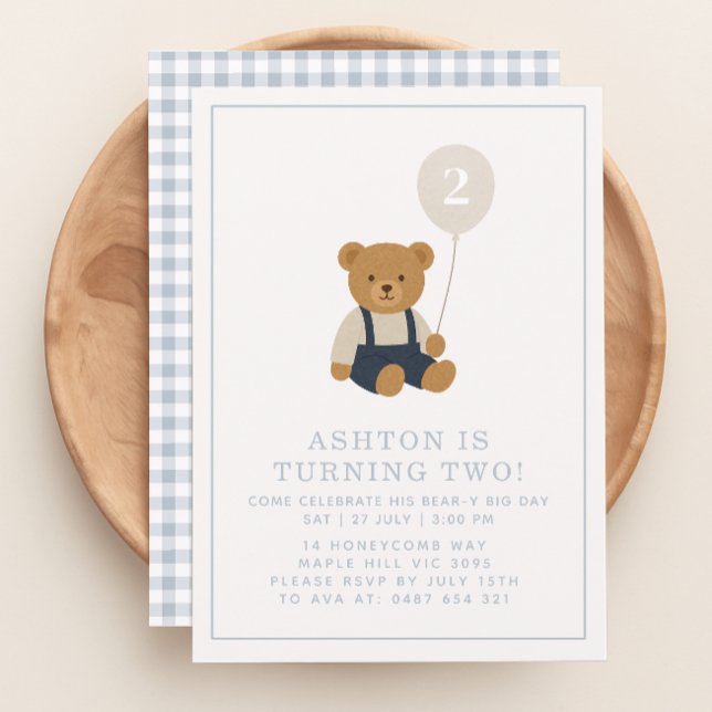 Convites Gingham, little teddy bear birthday  (Criador carregado)