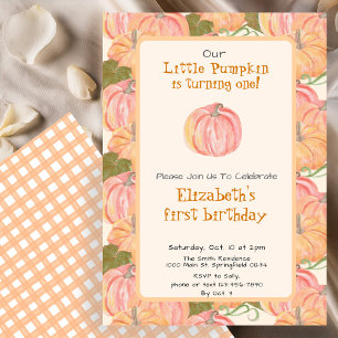 Convites Gingham Nossa Pequena Abóbora Primeiro Aniversário
