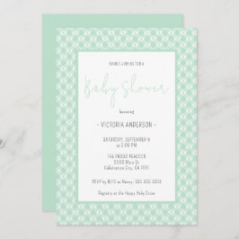 Convites Gingham Pastel Mint Gênero Chá de fraldas neutro