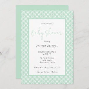 Convites Gingham Pastel Mint Gênero Chá de fraldas neutro