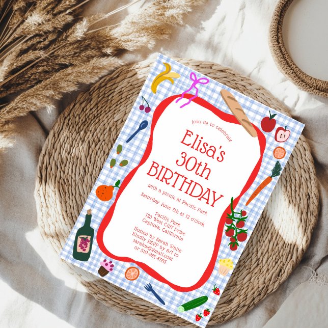 Convites Gingham Picnic Modern Cute CUSTOM BIRTHDAY PARTY (Gingham Picnic Modern Cute CUSTOM BIRTHDAY PARTY Invitation
)