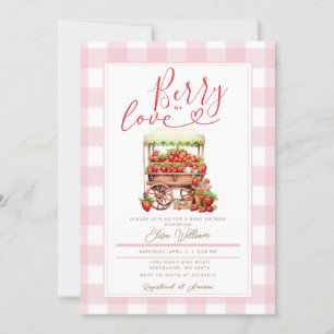 Convites Gingham Pink Berry em chá de fraldas amoroso