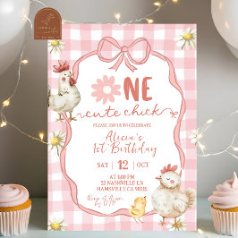 Convites Gingham Pink Daisy One Cute Chick 1st Birthday