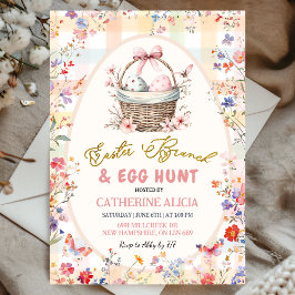 Convites Gingham Pink Wildflower Easter Egg Hunt and Brunch