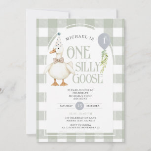Convites Gingham, primeiro aniversario de Goose de Bobo Min