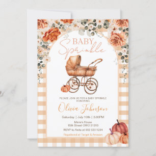 Convites Gingham Pumpkin Stroller Baby Sprinkle Chá de fral