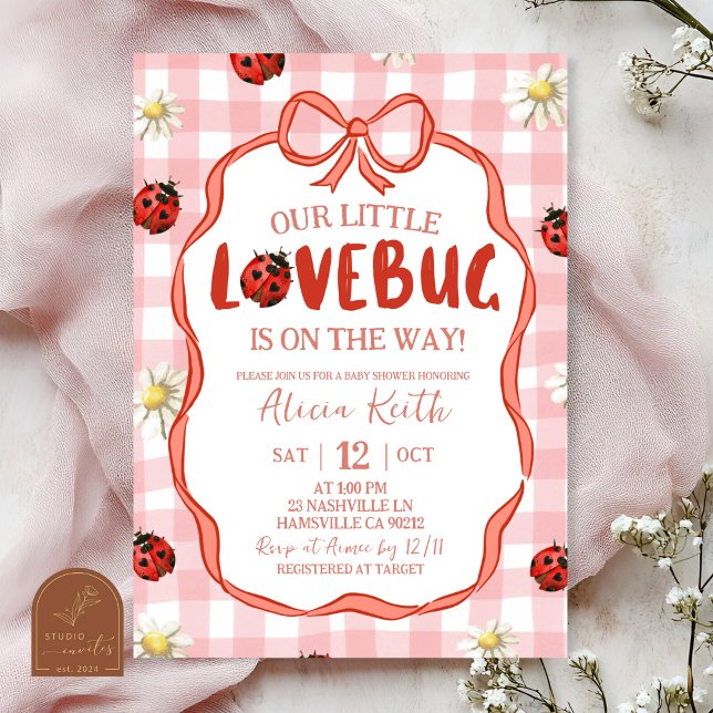 Convites Gingham Red Lovebug Baby Shower (Criador carregado)