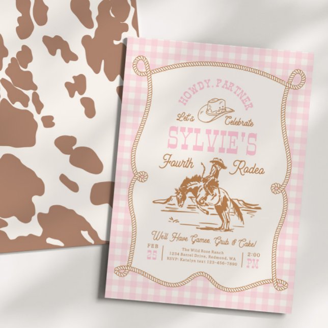 Convites Gingham Rope Cowgirl Birthday Invitation (Criador carregado)