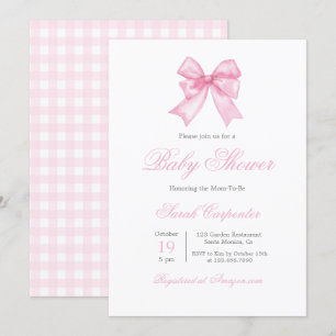 Convites Gingham rosa e Arco Chá de fraldas Girl
