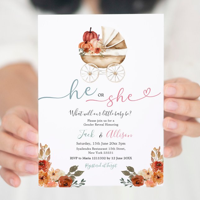 Convites Gingham Rosa, Ele ou Ela Refeição do Gênero da Abó (Criador carregado)