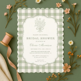 Convites Gingham Sage Green Bridal Shower