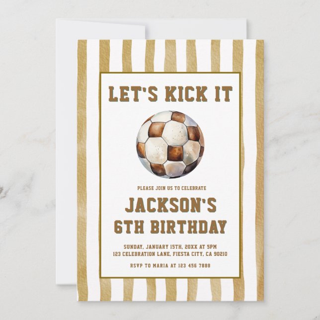 Convites Gingham Soccer Football Birthday Invitation (Frente)