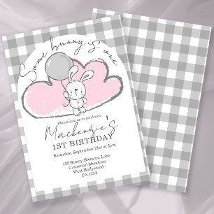 Convites Gingham Some Bunny É Um Aniversário Personalizado