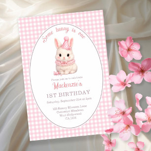 Convites Gingham Some Bunny Is One Aniversário Personalizad